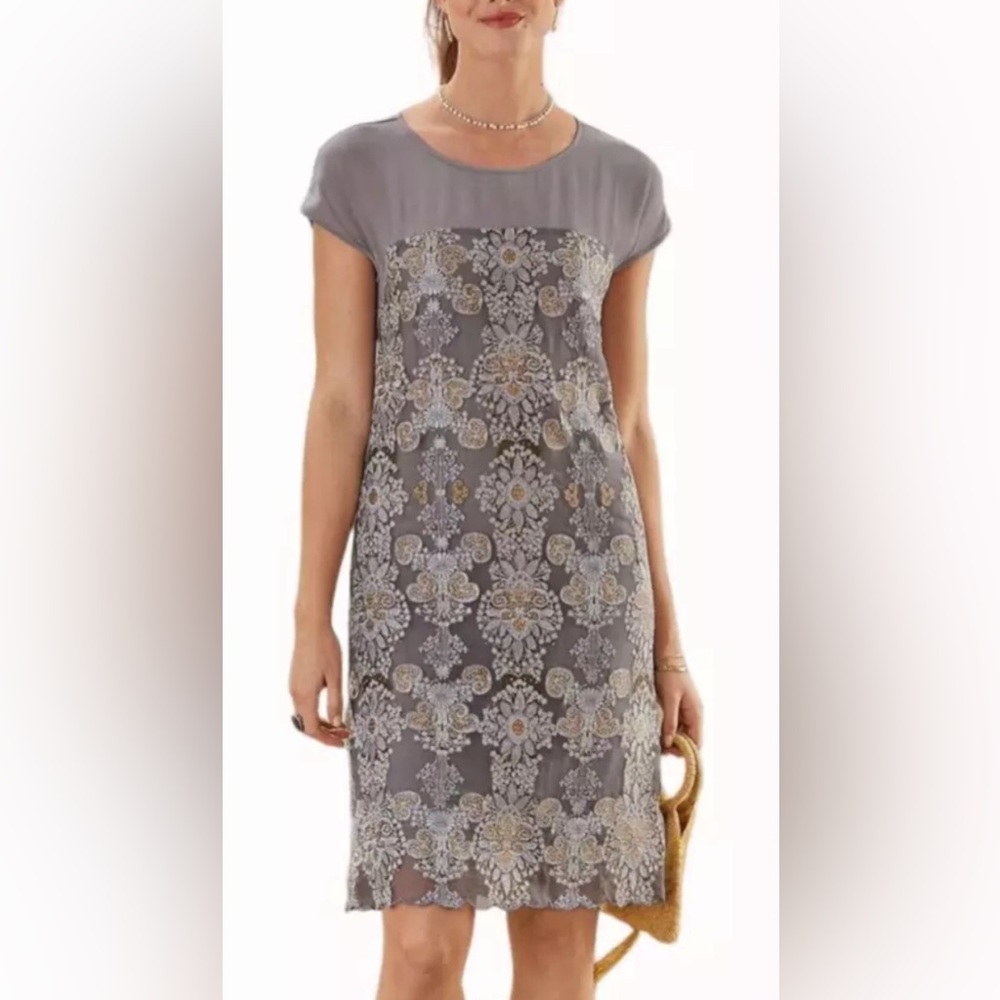 Sundance Catalog Dress Womens Sz. PS Gray Short Angelica Embroidery Dress